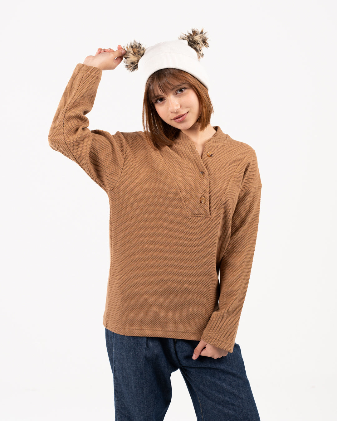 سويت شيرت جاكار بأزرار للبنات