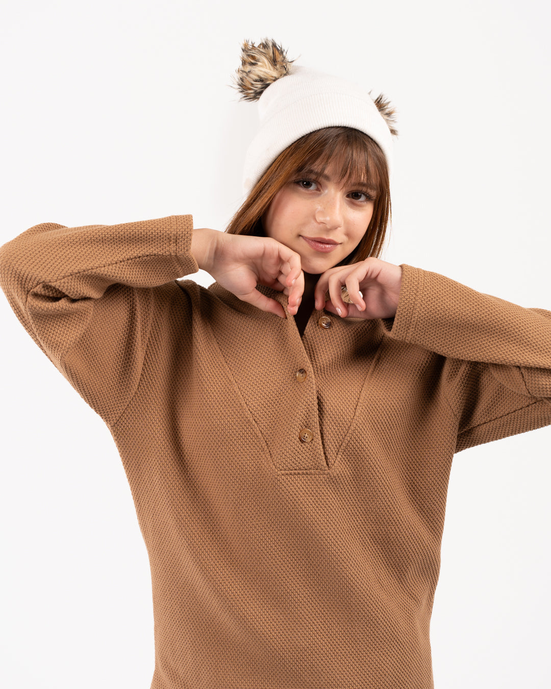 سويت شيرت جاكار بأزرار للبنات