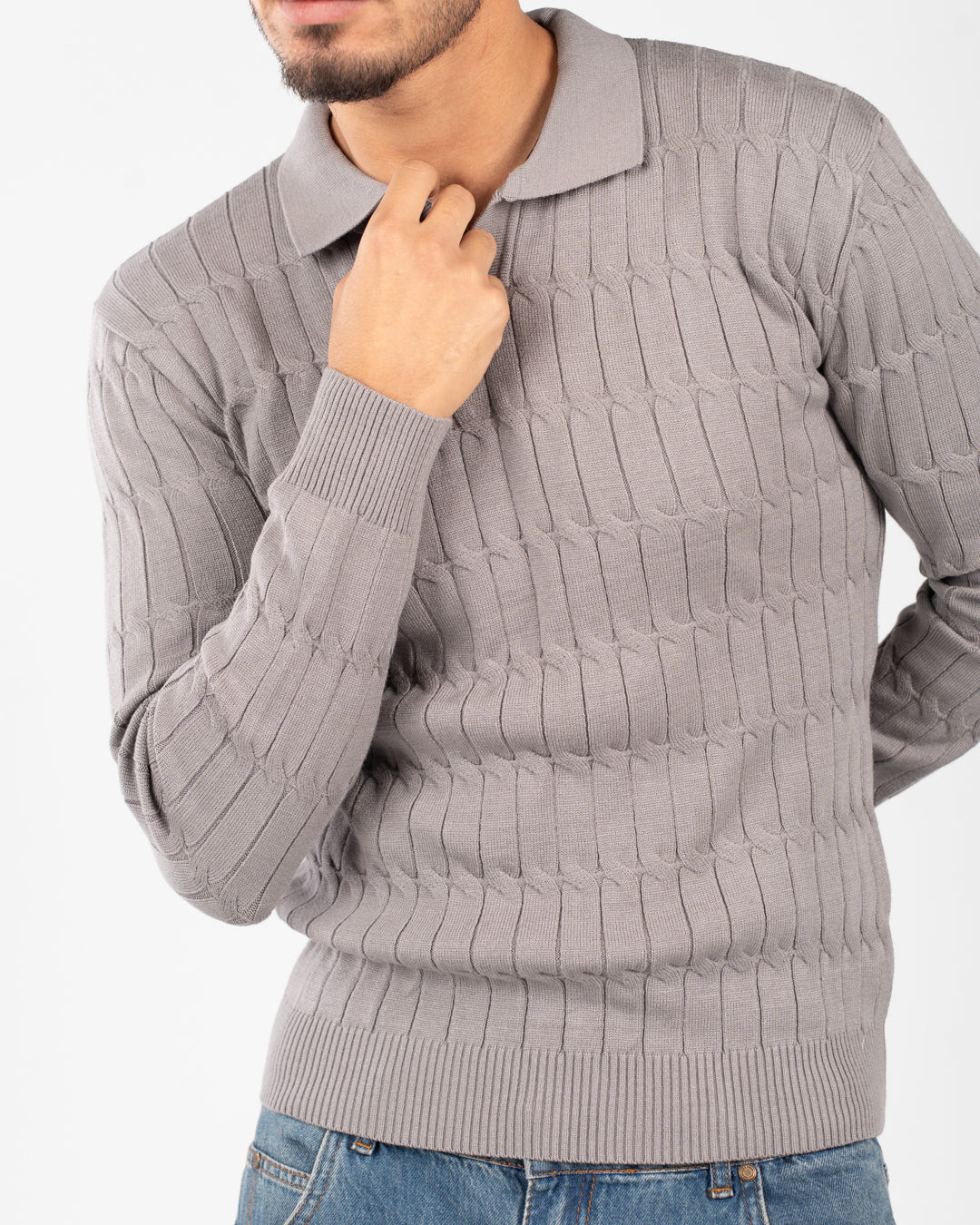 بلوفر رجالي مضفر سادة