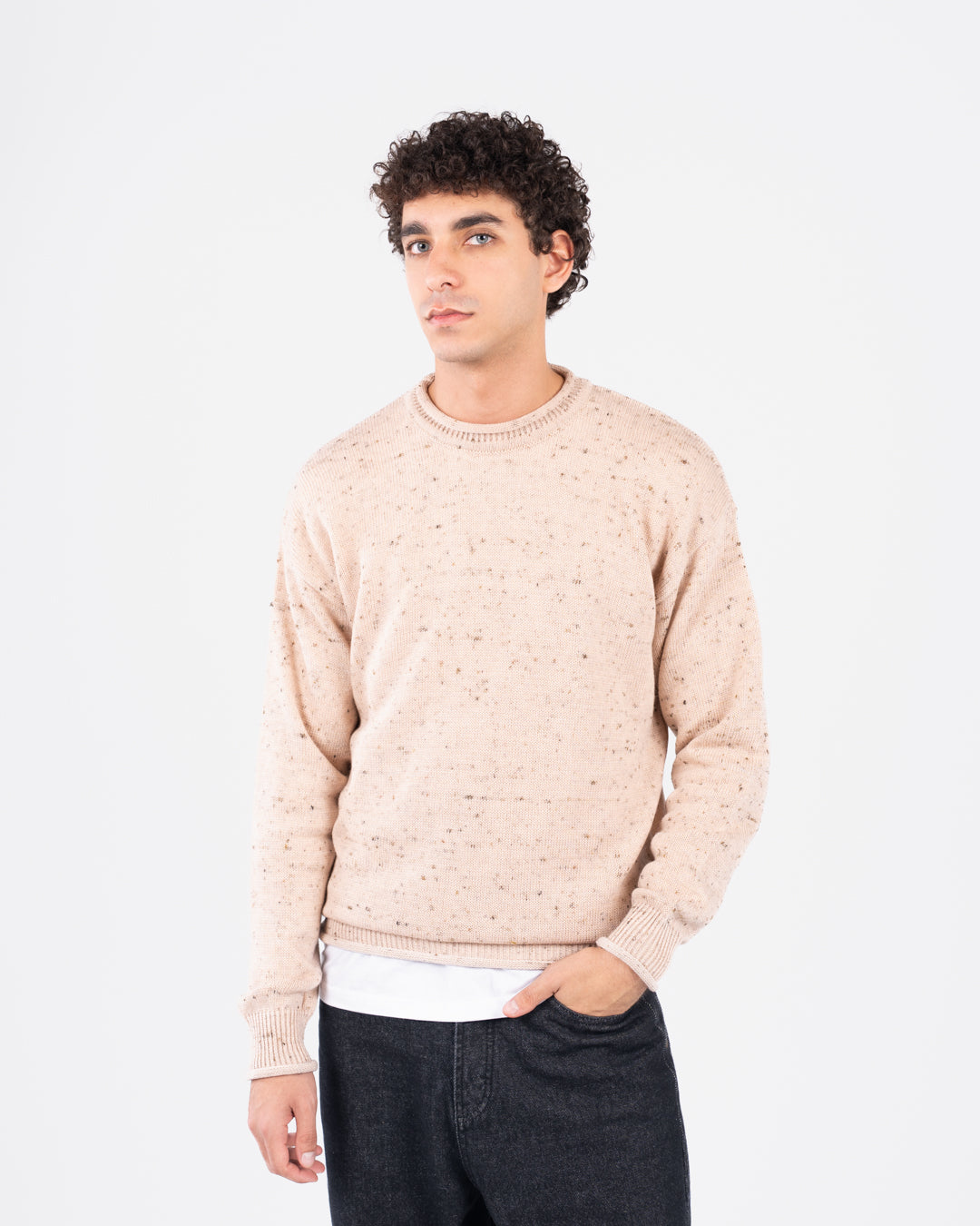 سترة جاكار رجالية برقبة دائرية