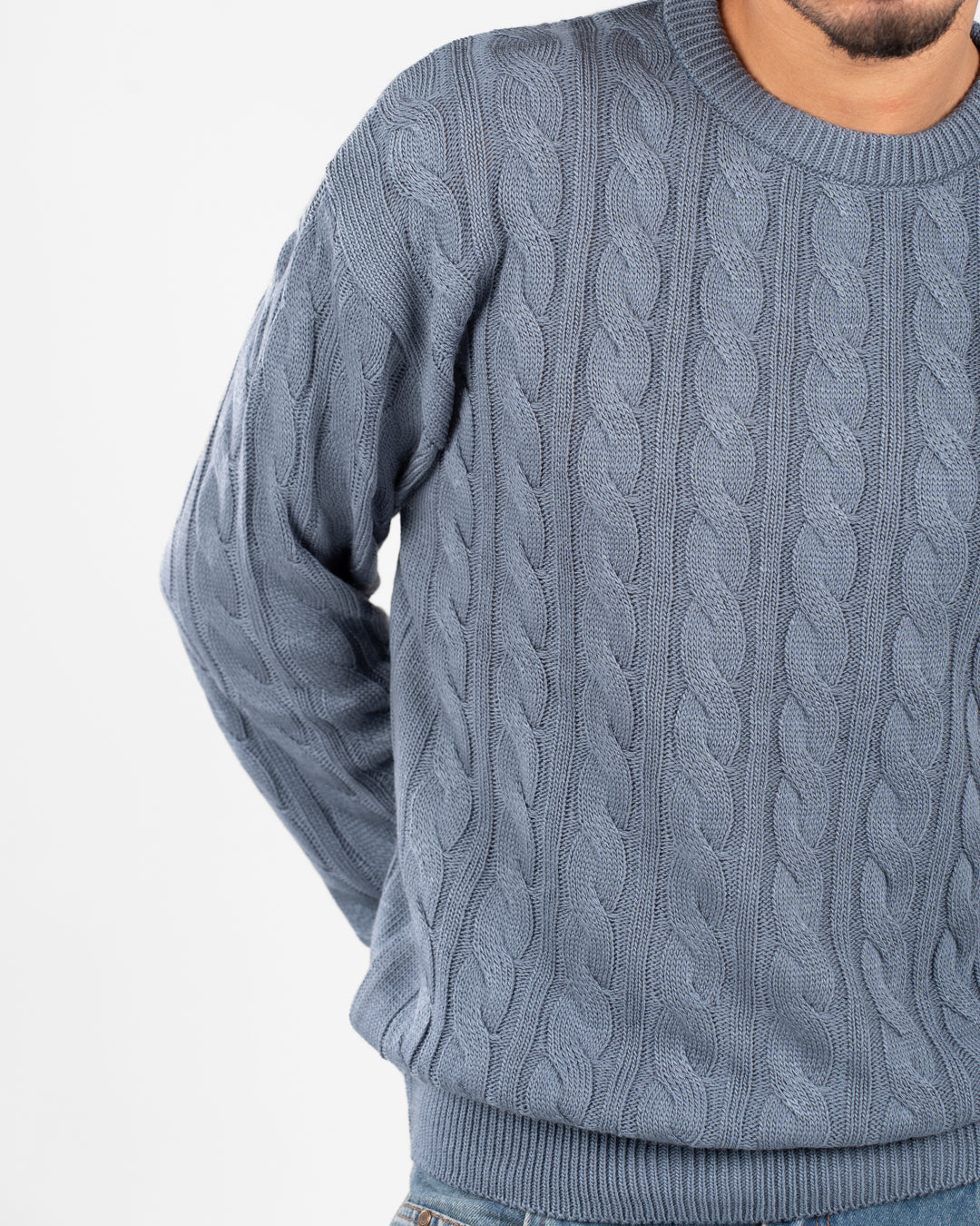 سترة رجالية مضفرة برقبة دائرية