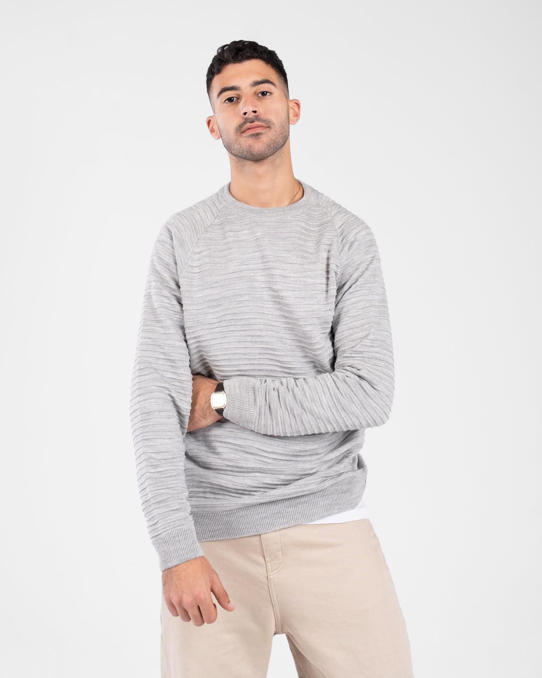 Men Round Neck Plain Pullover