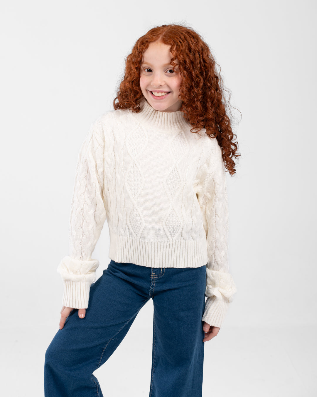 Girls Crewneck Braided Pullover