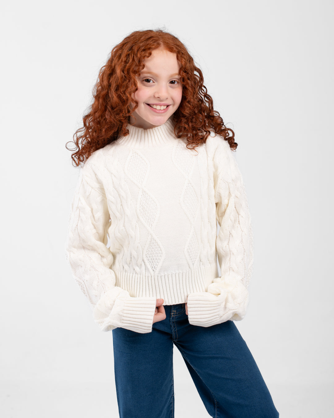 Girls Crewneck Braided Pullover
