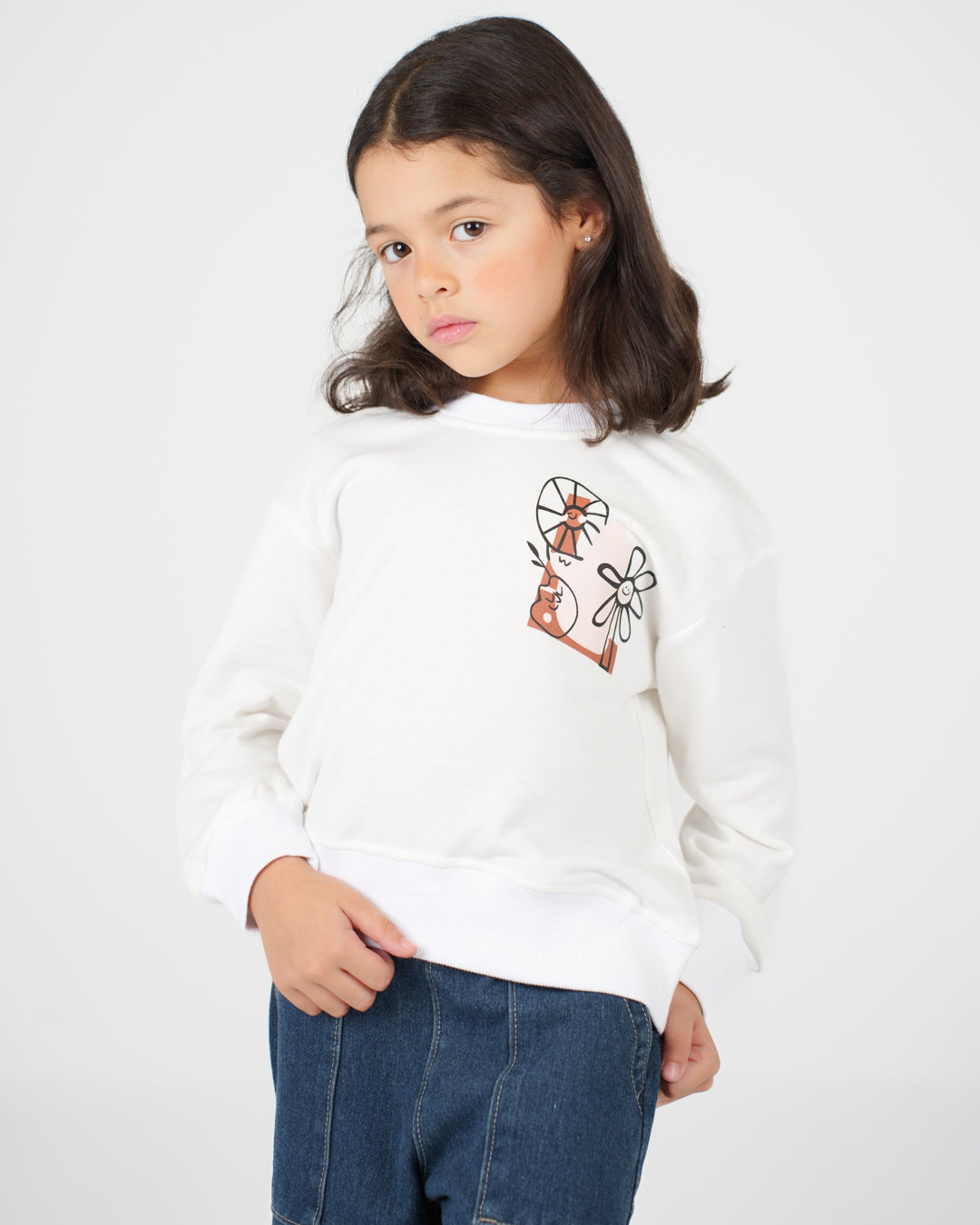 سويت شيرت زهور بناتي برقبة مستديرة