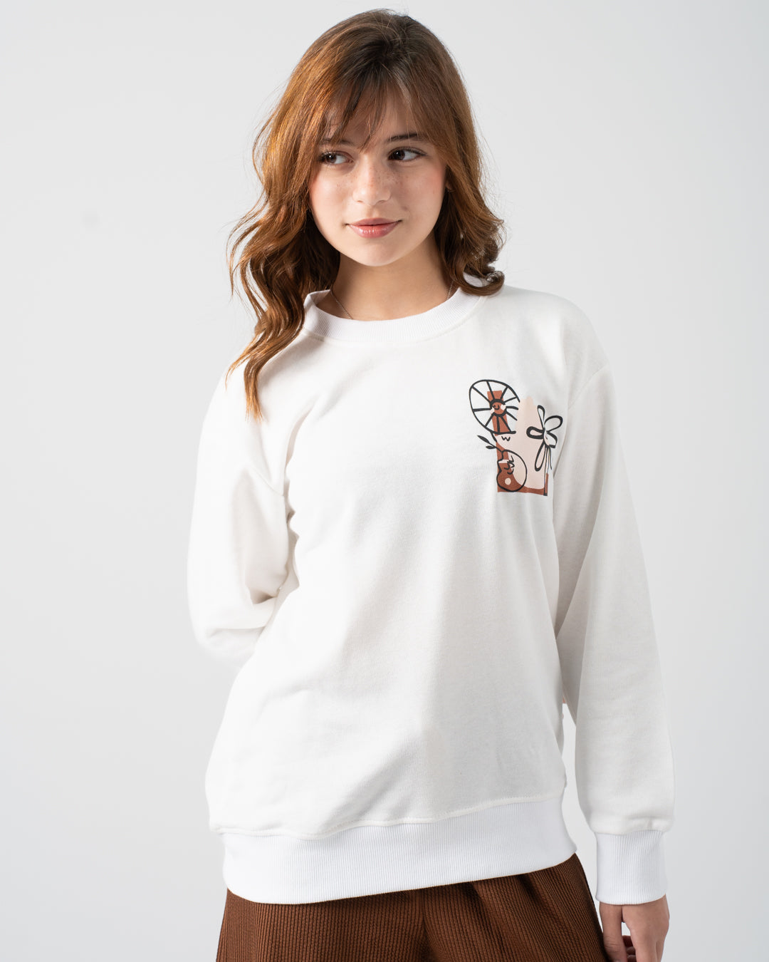 سويت شيرت زهور بناتي برقبة مستديرة