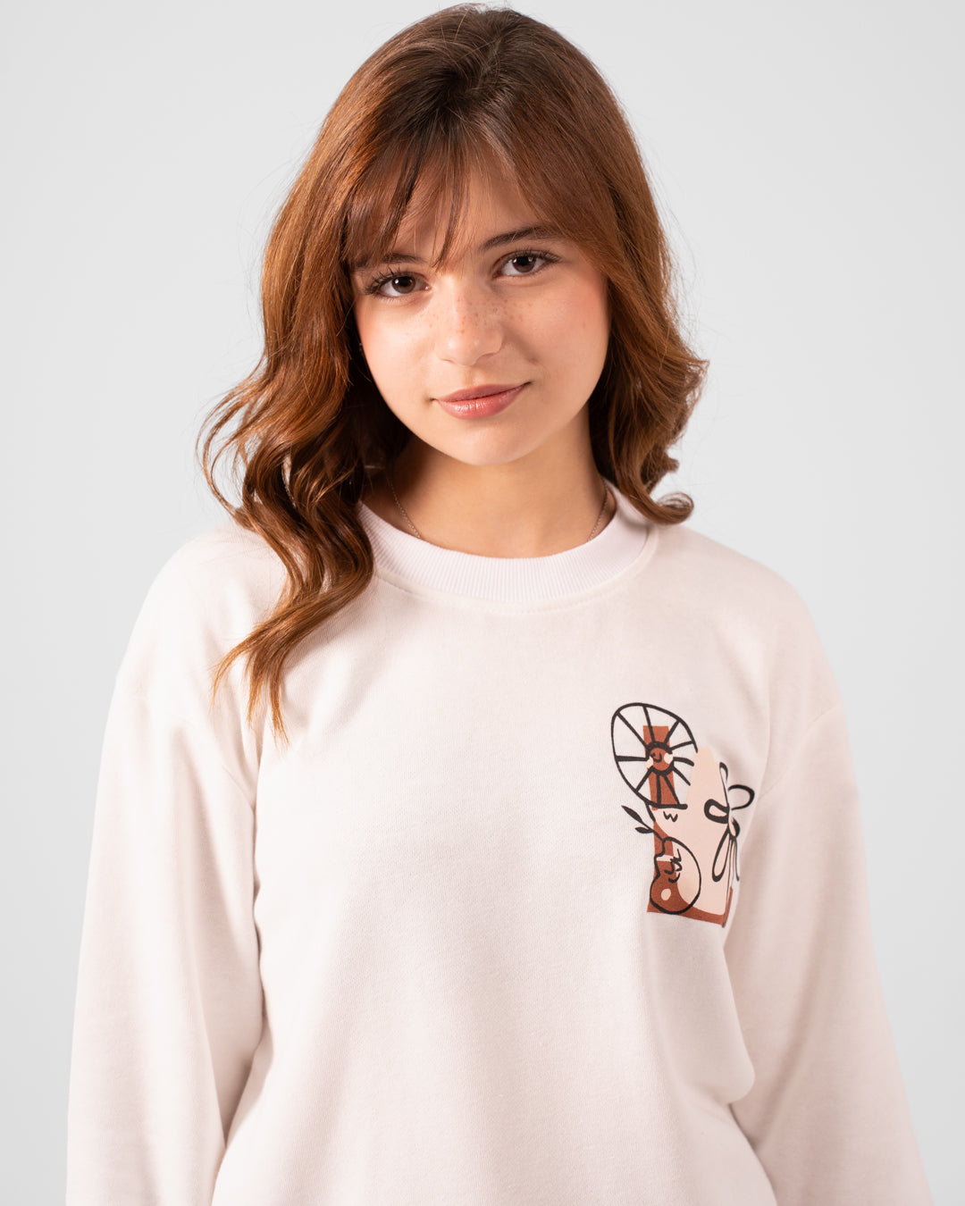 سويت شيرت زهور بناتي برقبة مستديرة