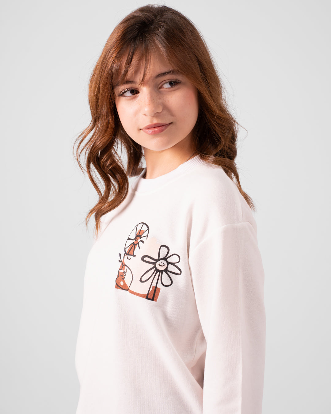 سويت شيرت زهور بناتي برقبة مستديرة