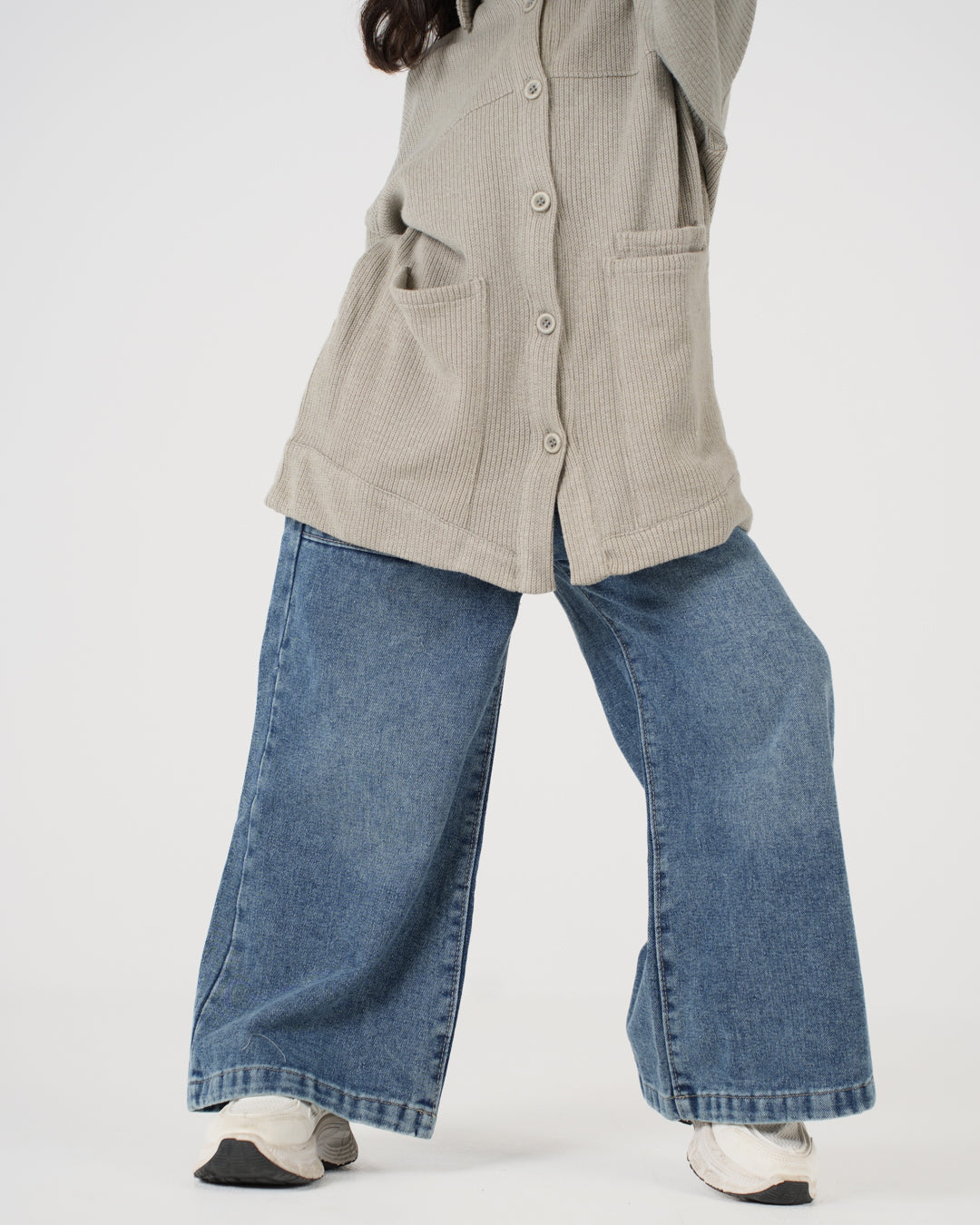 بنطلون جينز بناتي واسع