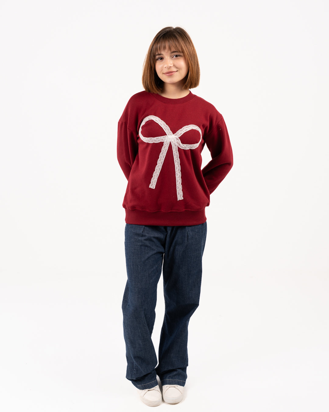 سويت شيرت بشريط دانتيل للبنات