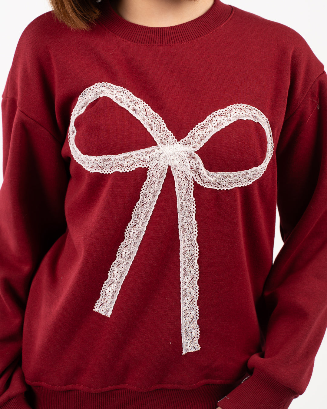 سويت شيرت بشريط دانتيل للبنات