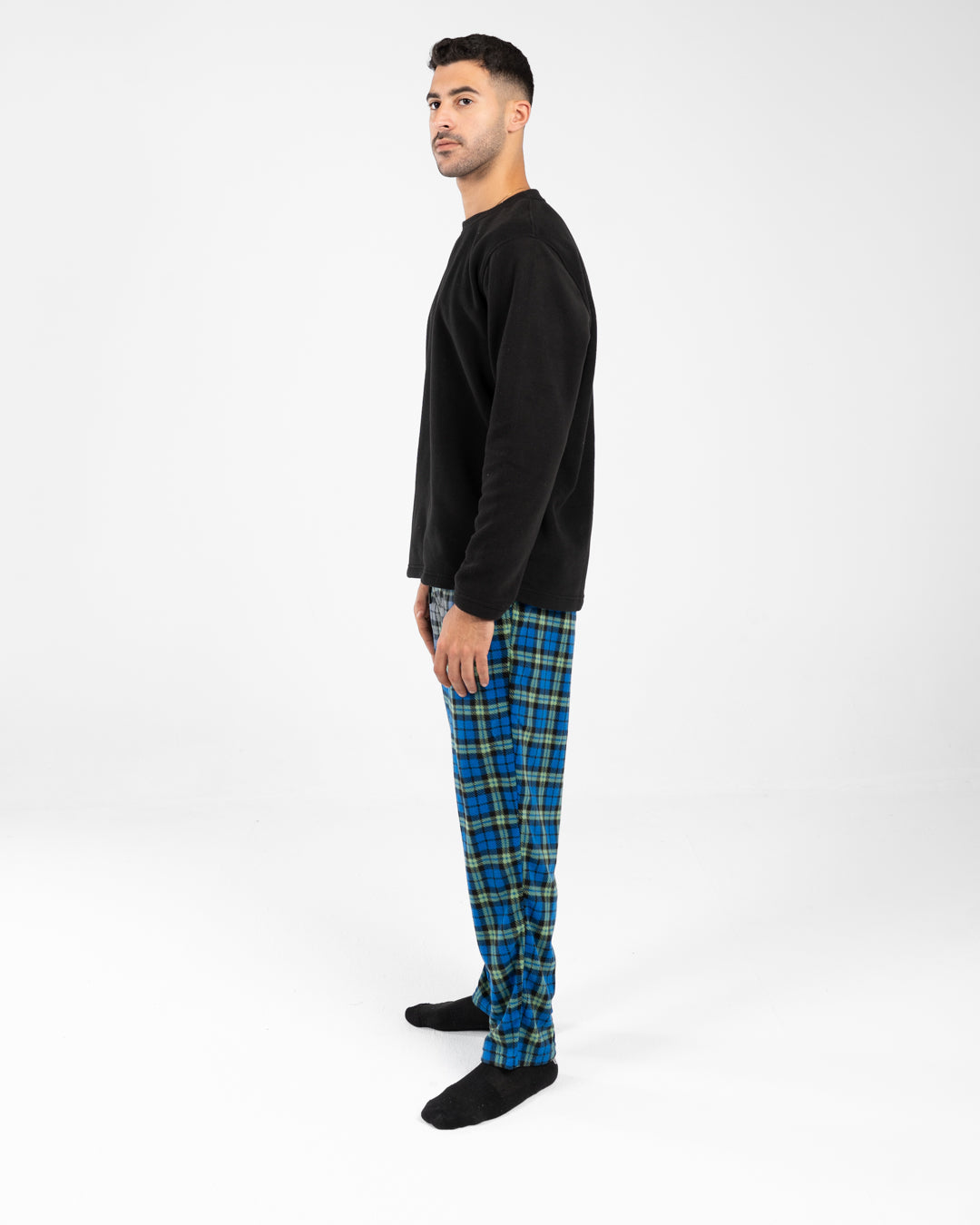 Men Pyjamas Plain Top and Plaid Pants
