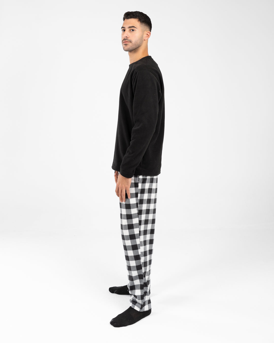 Men Pyjamas Plain Top and Plaid Pants