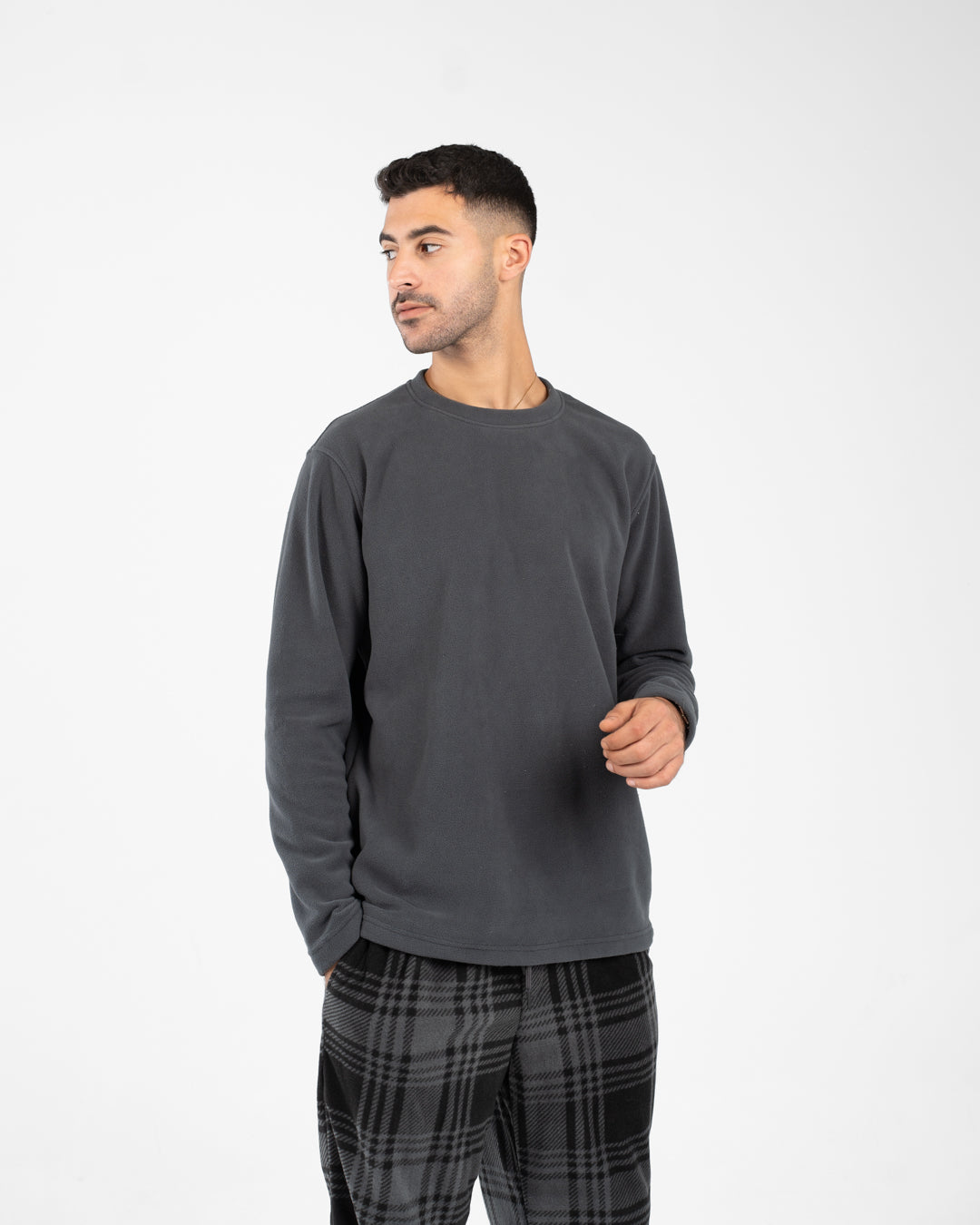 Men Pyjamas Plain Top and Plaid Pants