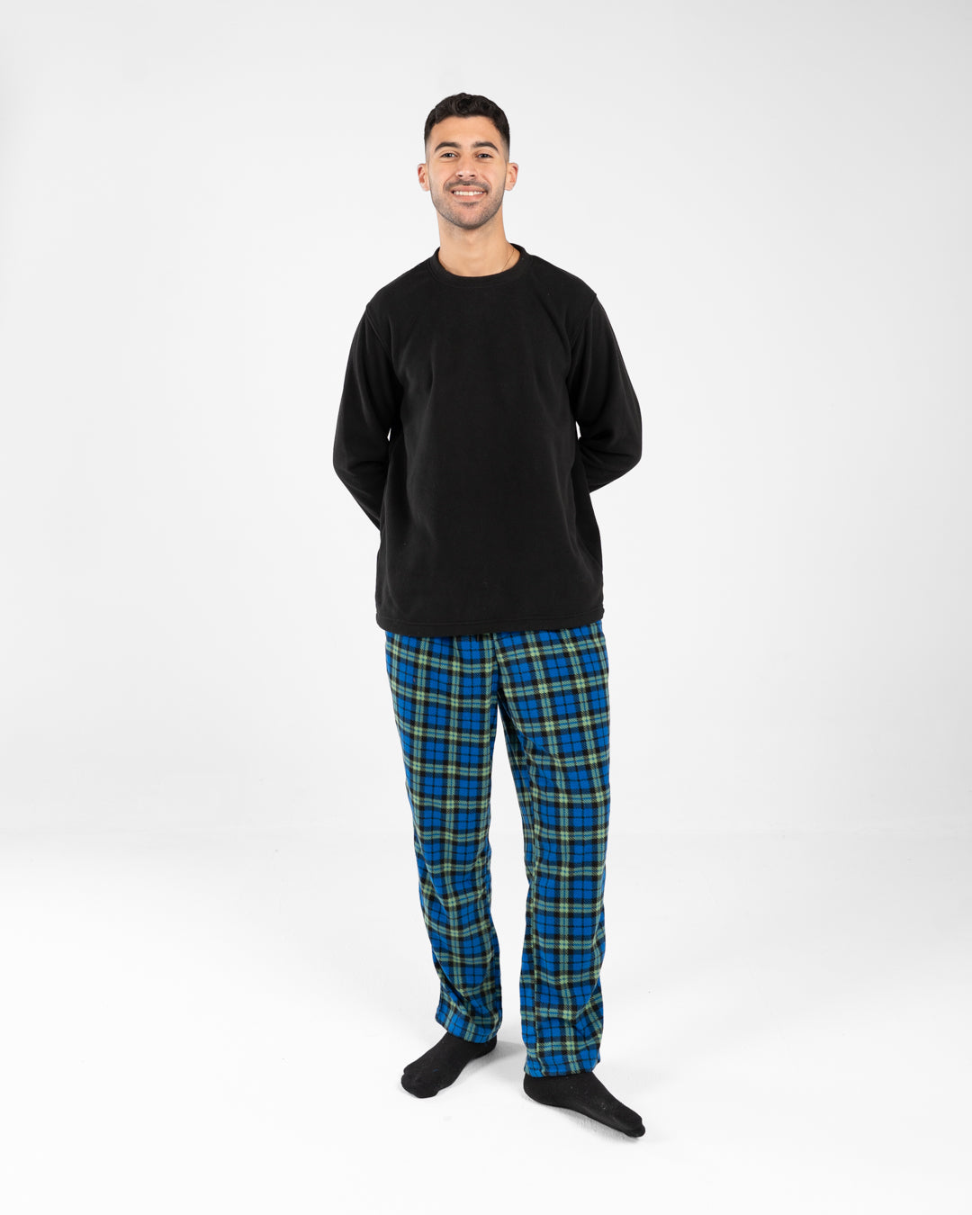 Men Pyjamas Plain Top and Plaid Pants