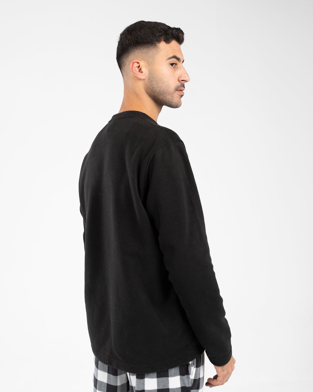 Men Pyjamas Plain Top and Plaid Pants