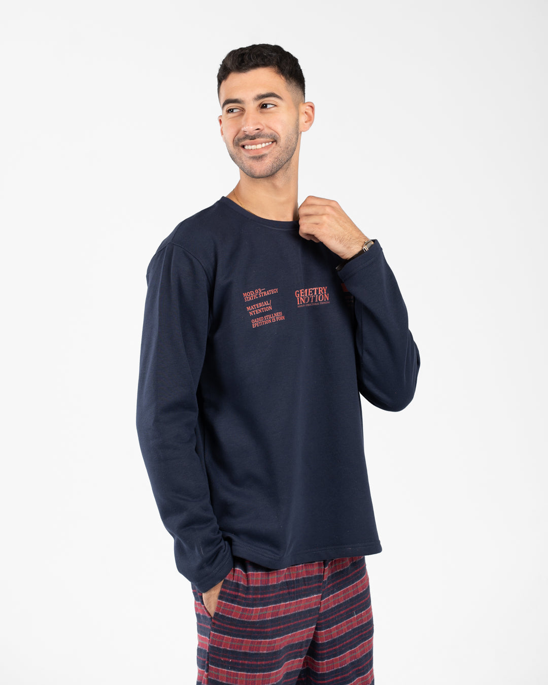 Men Pyjamas Plaid Pants and Plain Top