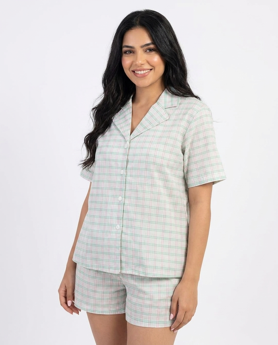 Women Half Sleeves & Short Pyjama W/ Buttons