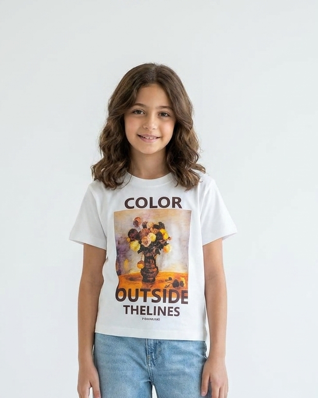 Girls Printed Color Half Sleeves T-shirt