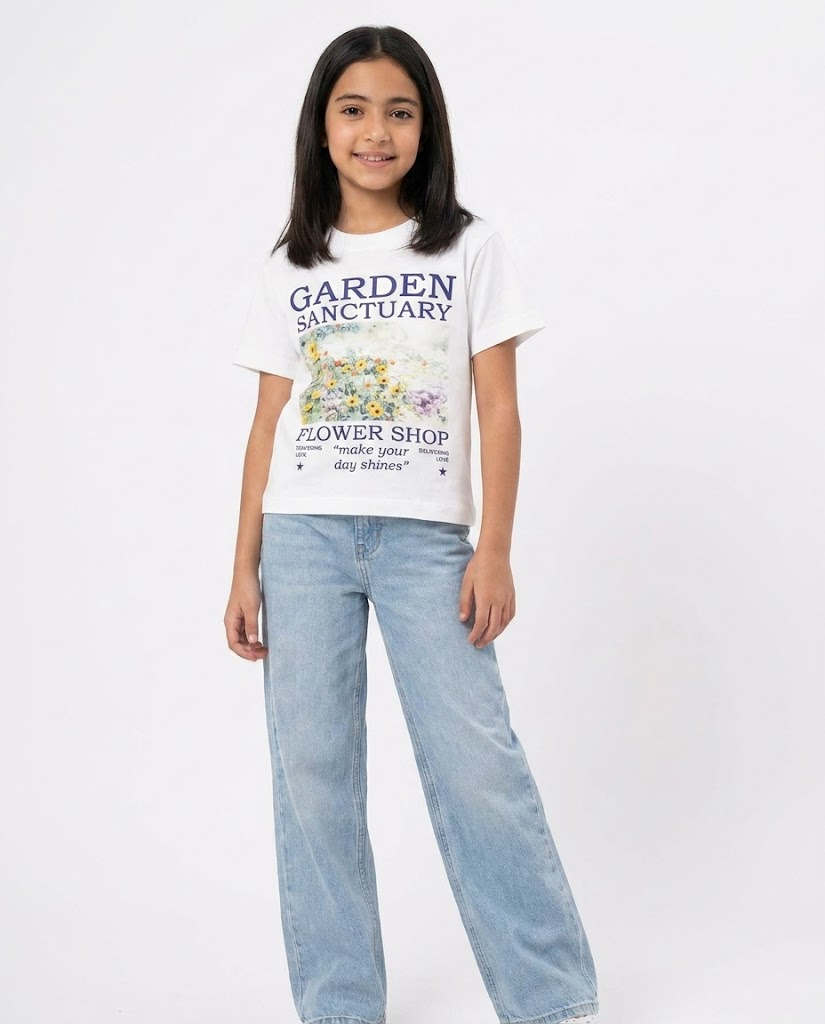 Girls Printed Garden Half Sleeves T-shirt
