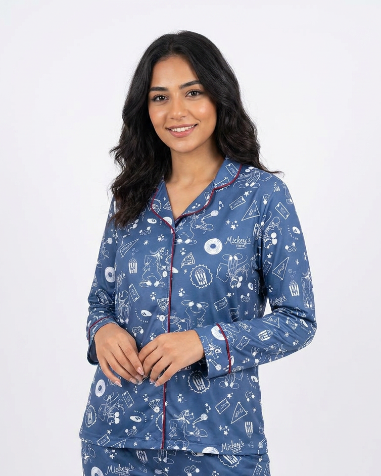 Women Printed Long Sleeves Pyjama W/Buttons