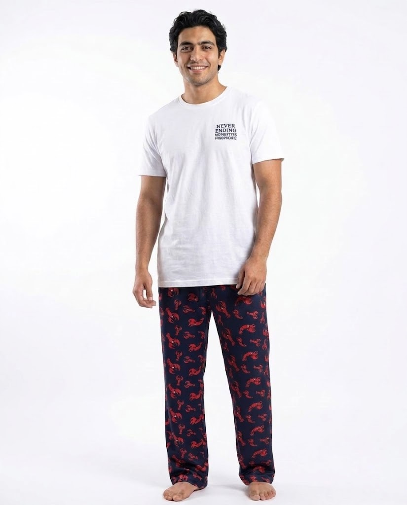 Men Plian Half Sleeves Top & Printed Pant Pyjama