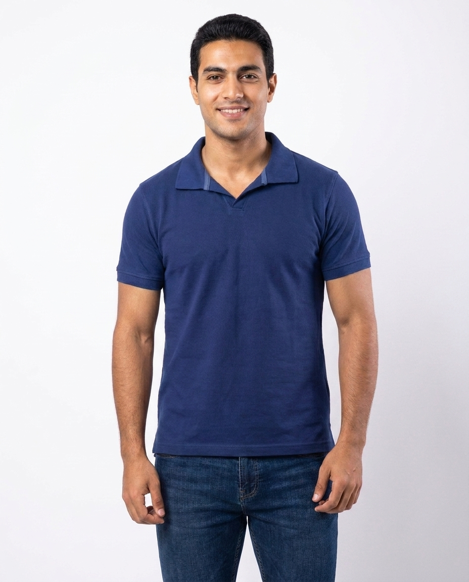 Men Plain Half Sleeves Polo T-shirt V Neck