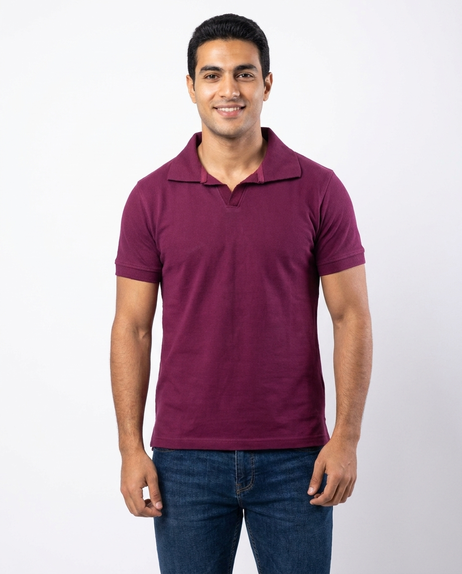 Men Plain Half Sleeves Polo T-shirt V Neck
