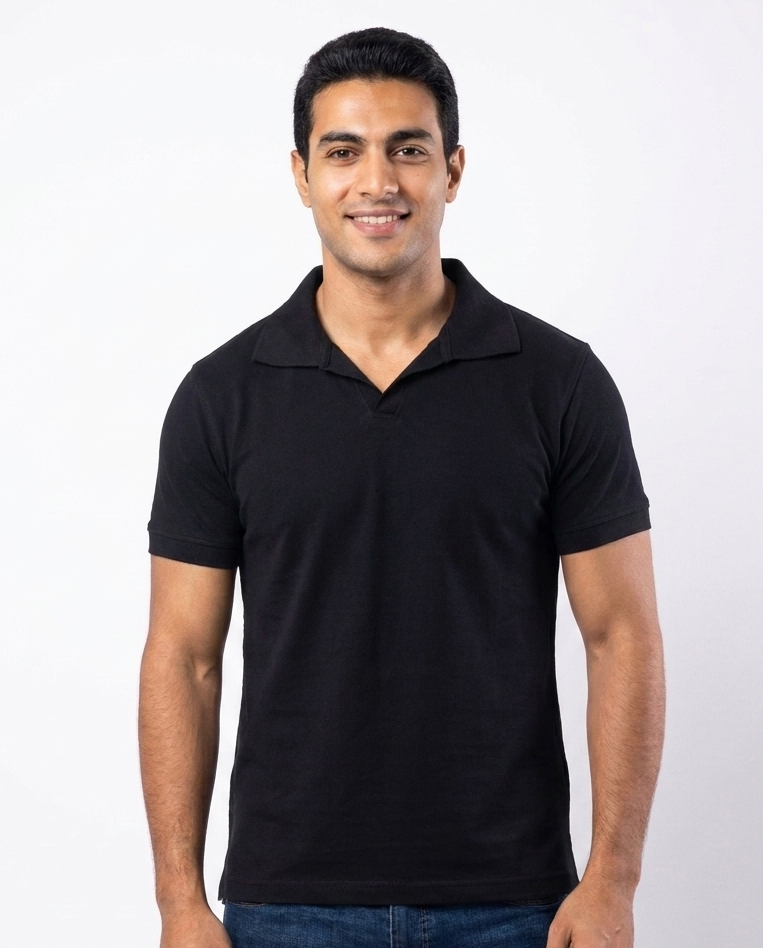 Men Plain Half Sleeves Polo T-shirt V Neck