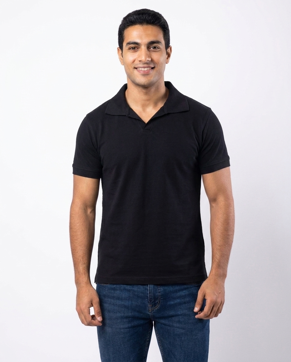 Men Plain Half Sleeves Polo T-shirt V Neck