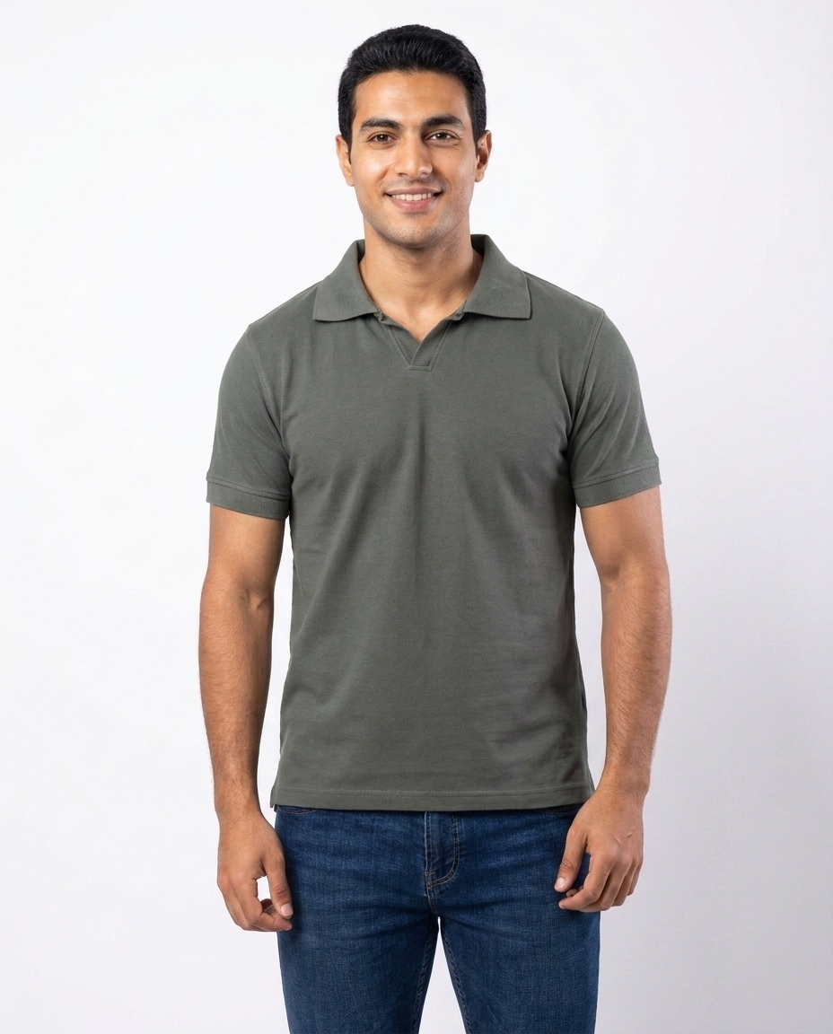 Men Plain Half Sleeves Polo T-shirt V Neck