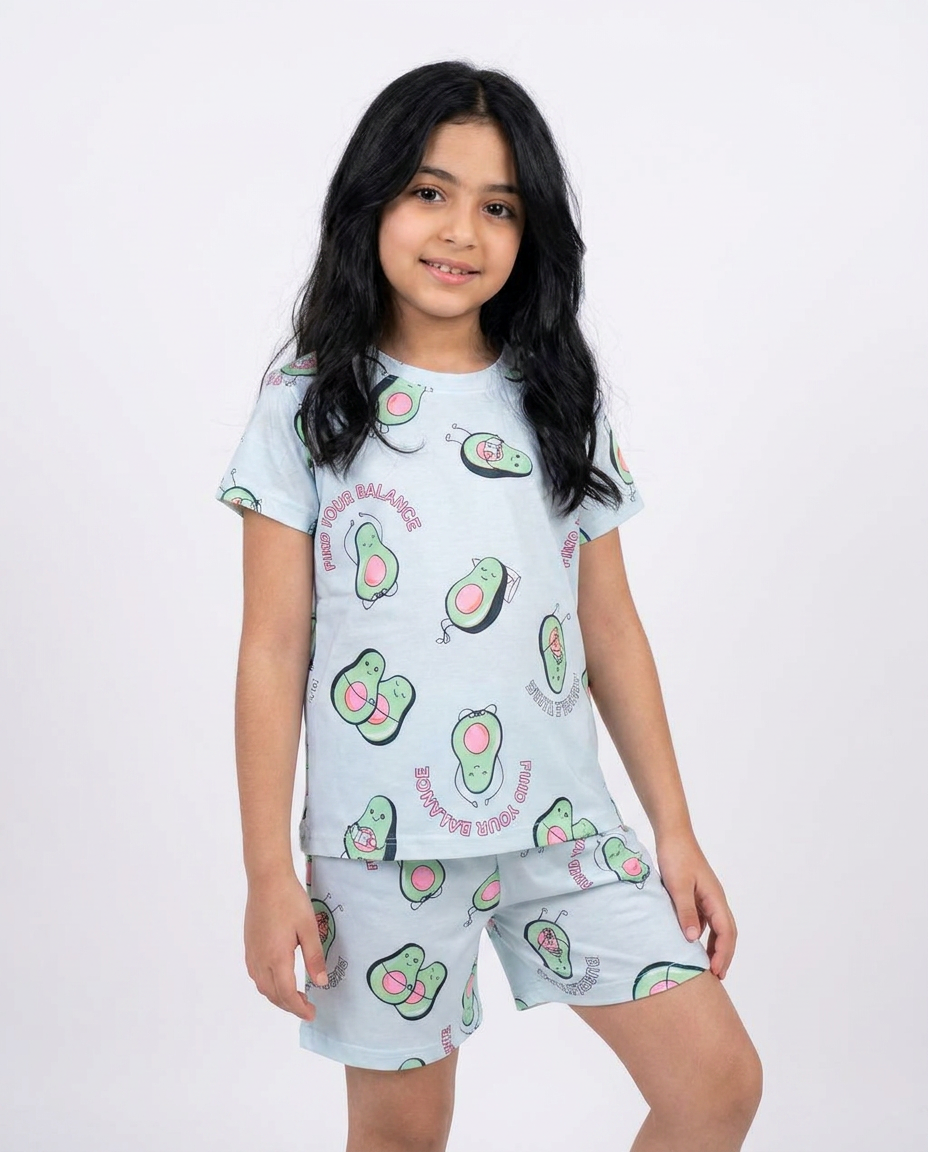 Girls Printed Half Sleeves Pyjama W/short