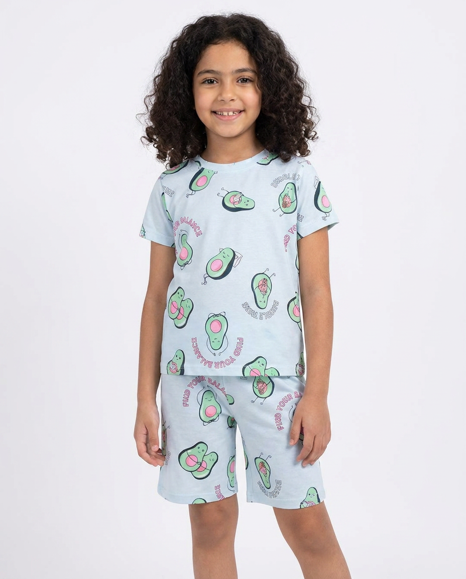 Girls Printed Half Sleeves Pyjama W/short