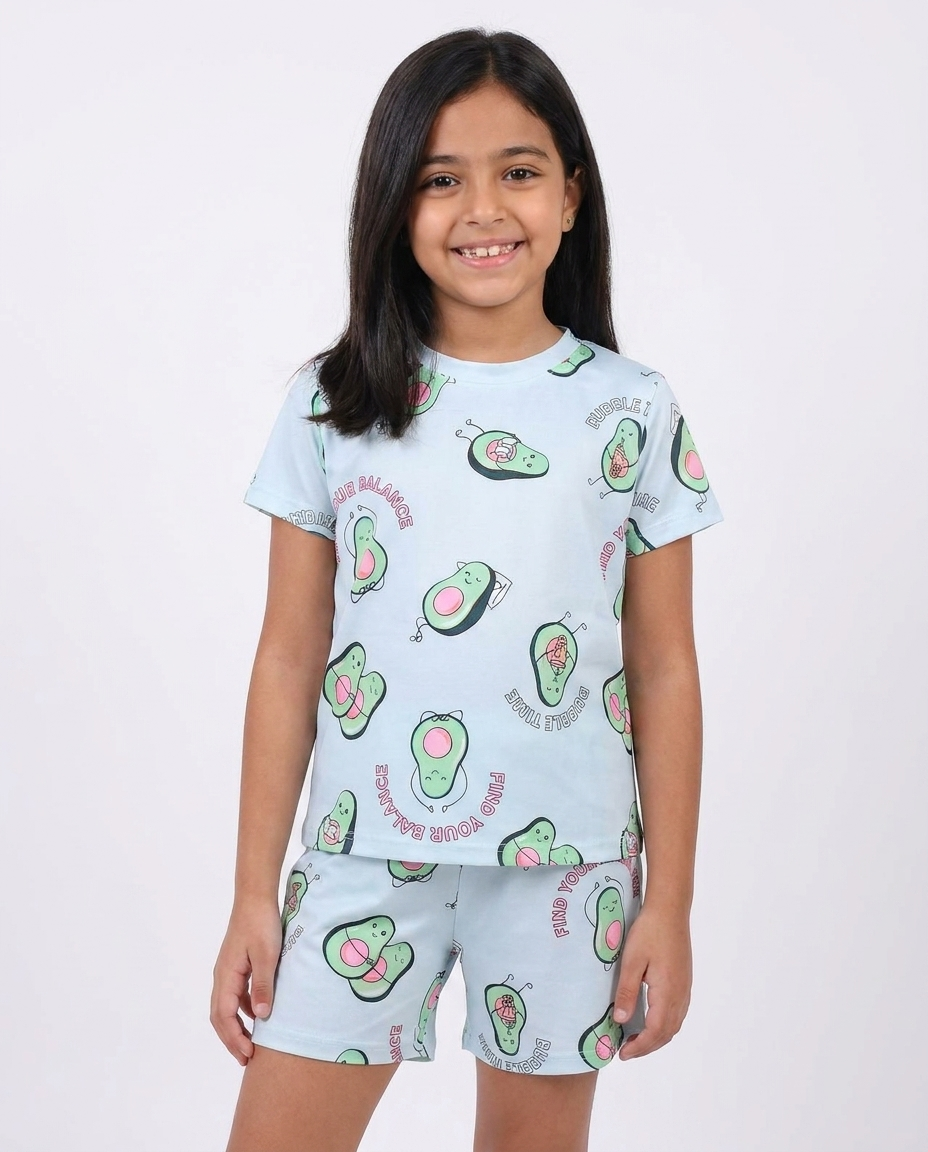Girls Printed Half Sleeves Pyjama W/short