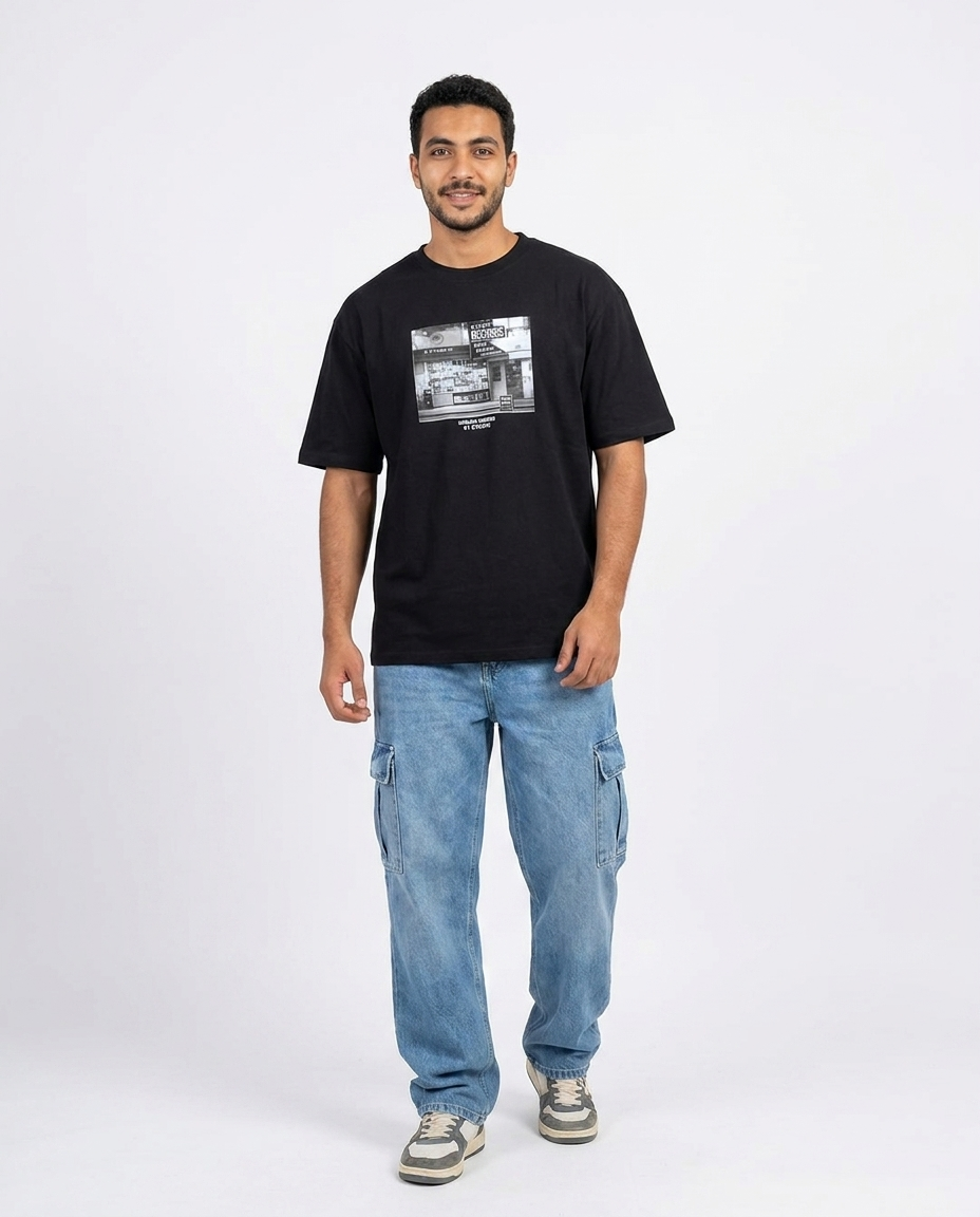 Men Printed Records Half Sleeves T-shirt