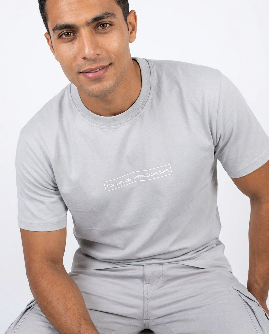 Men Printed Good Energy Half Sleeves T-shirt