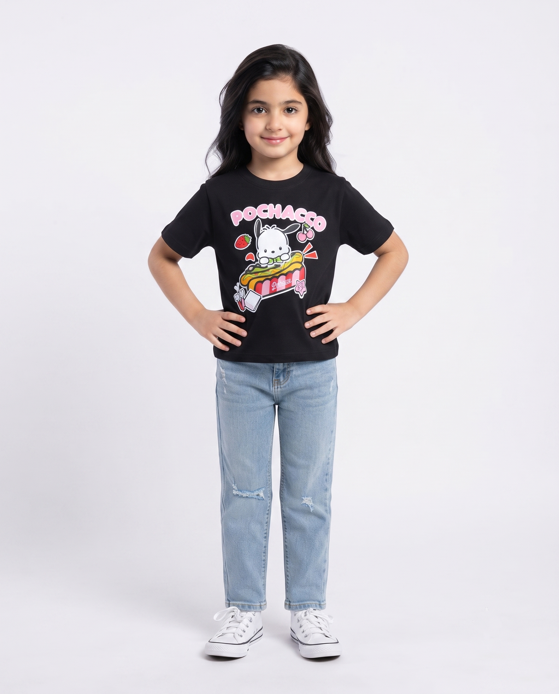 Girls Printed Pochacco Half Sleeves T-shirt