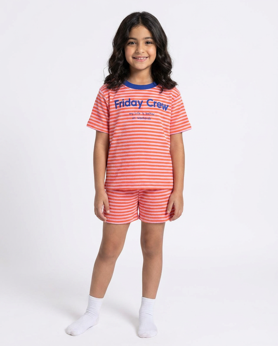 Girls Stripped Half Sleeves Pyjama W/short