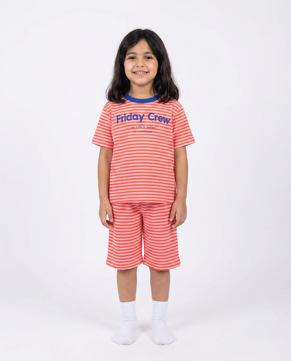 Girls Stripped Half Sleeves Pyjama W/short