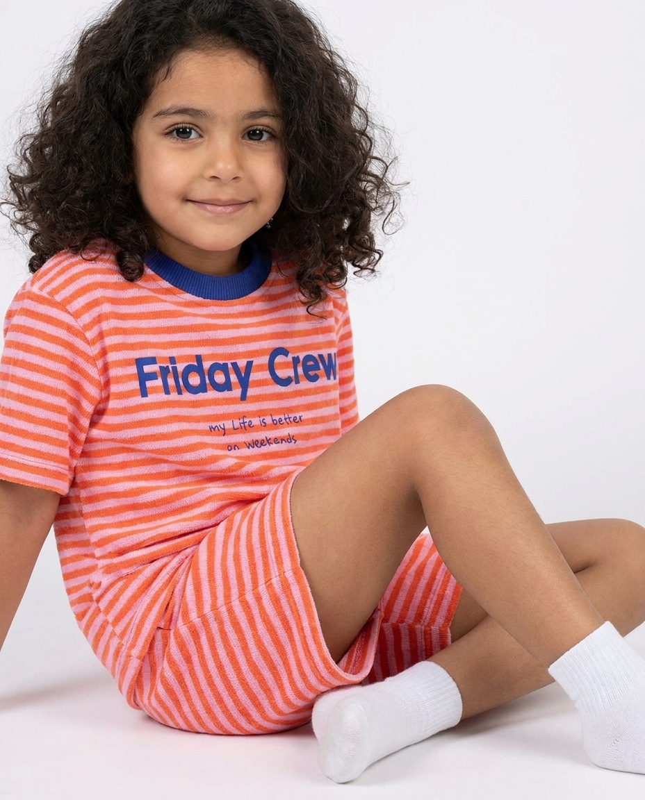Girls Stripped Half Sleeves Pyjama W/short