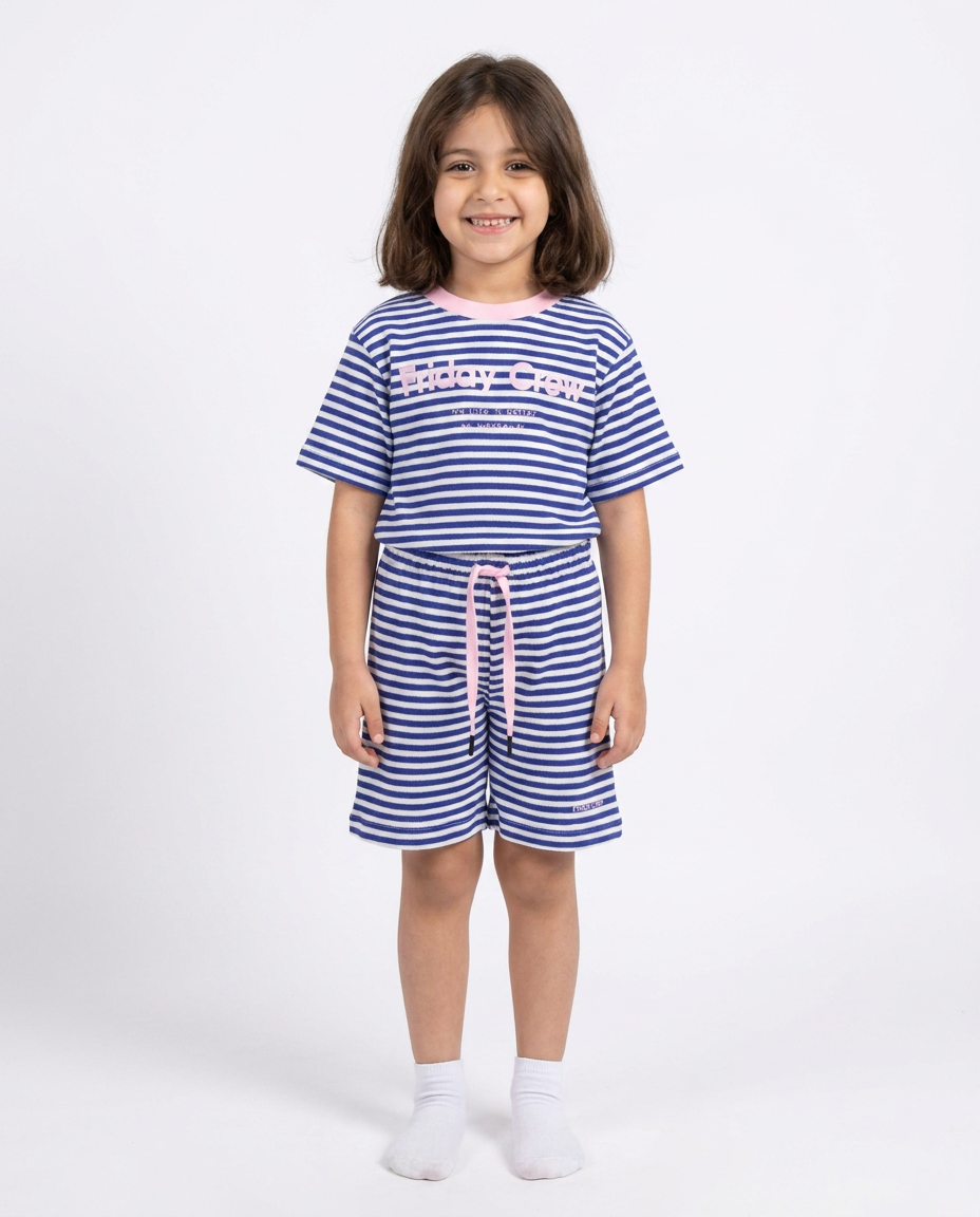 Girls Stripped Half Sleeves Pyjama W/short