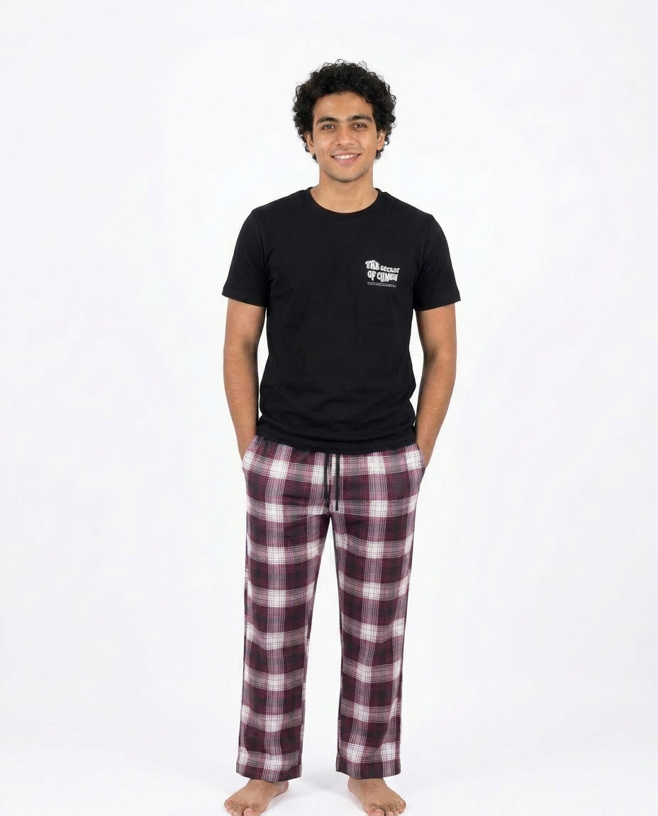 Men Printed Half Sleeves Top W/Plaid Pant  Pyjama
