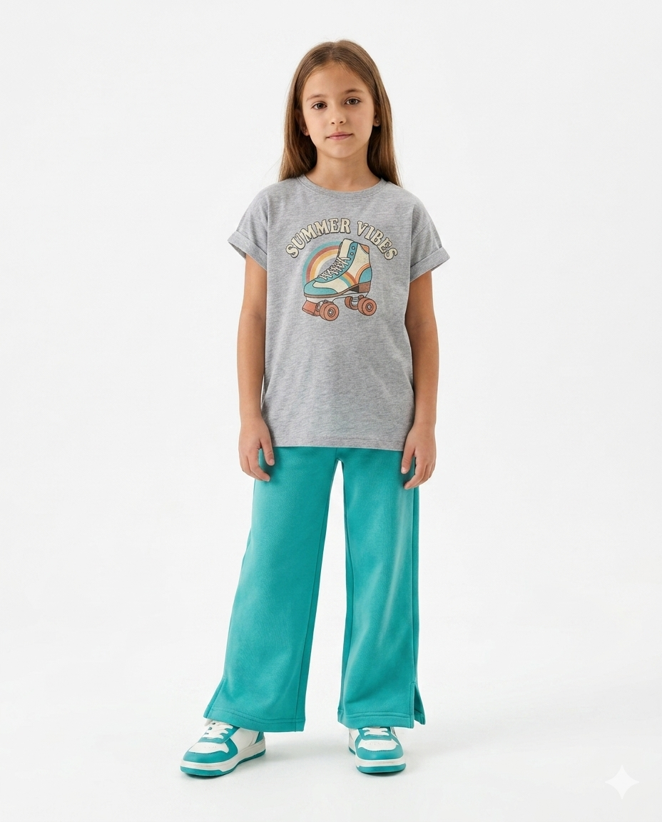 Girls Plain Summer Melton Wide Leg Pant