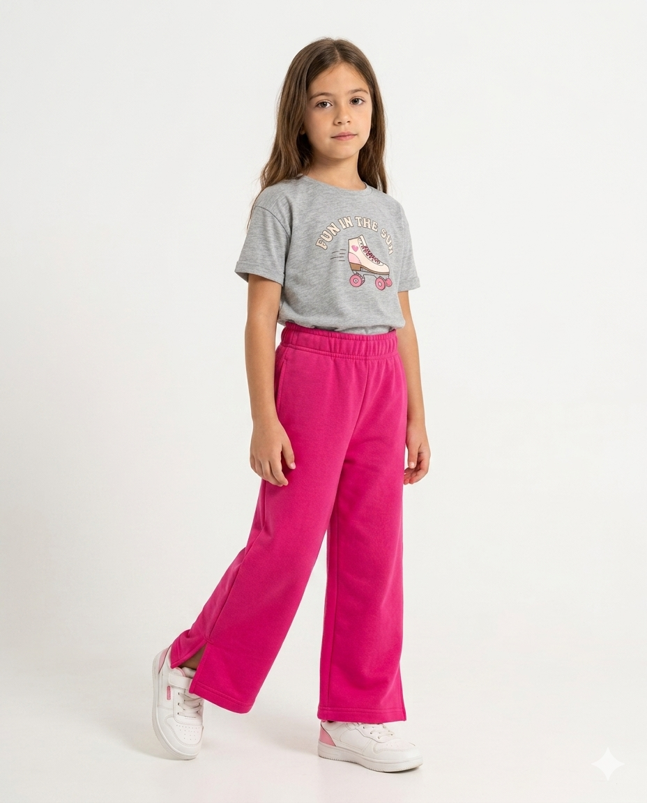 Girls Plain Summer Melton Wide Leg Pant