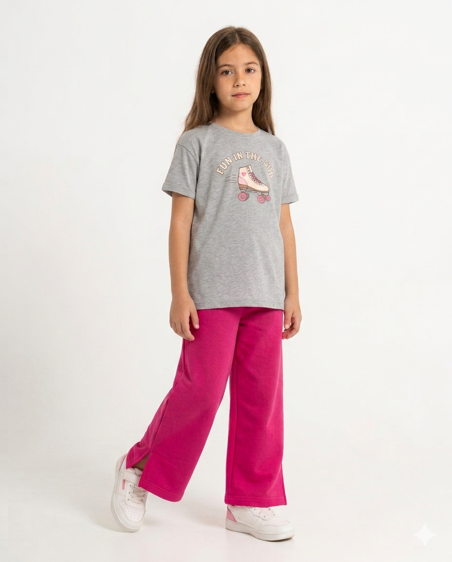 Girls Plain Summer Melton Wide Leg Pant