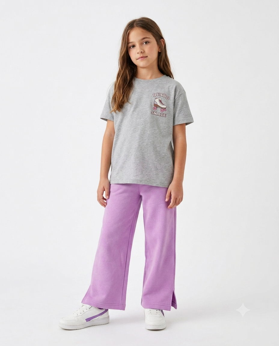 Girls Plain Summer Melton Wide Leg Pant