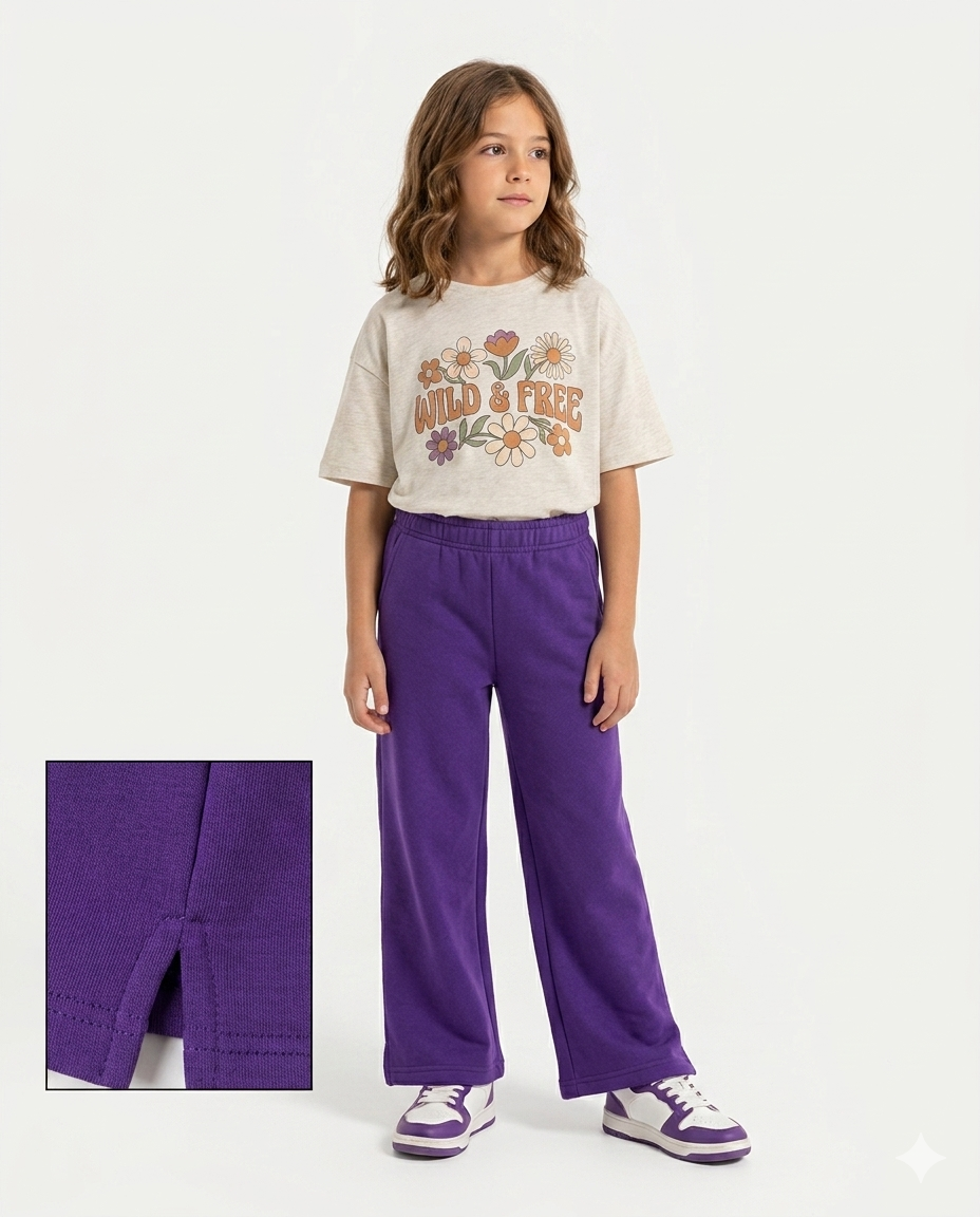 Girls Plain Summer Melton Wide Leg Pant
