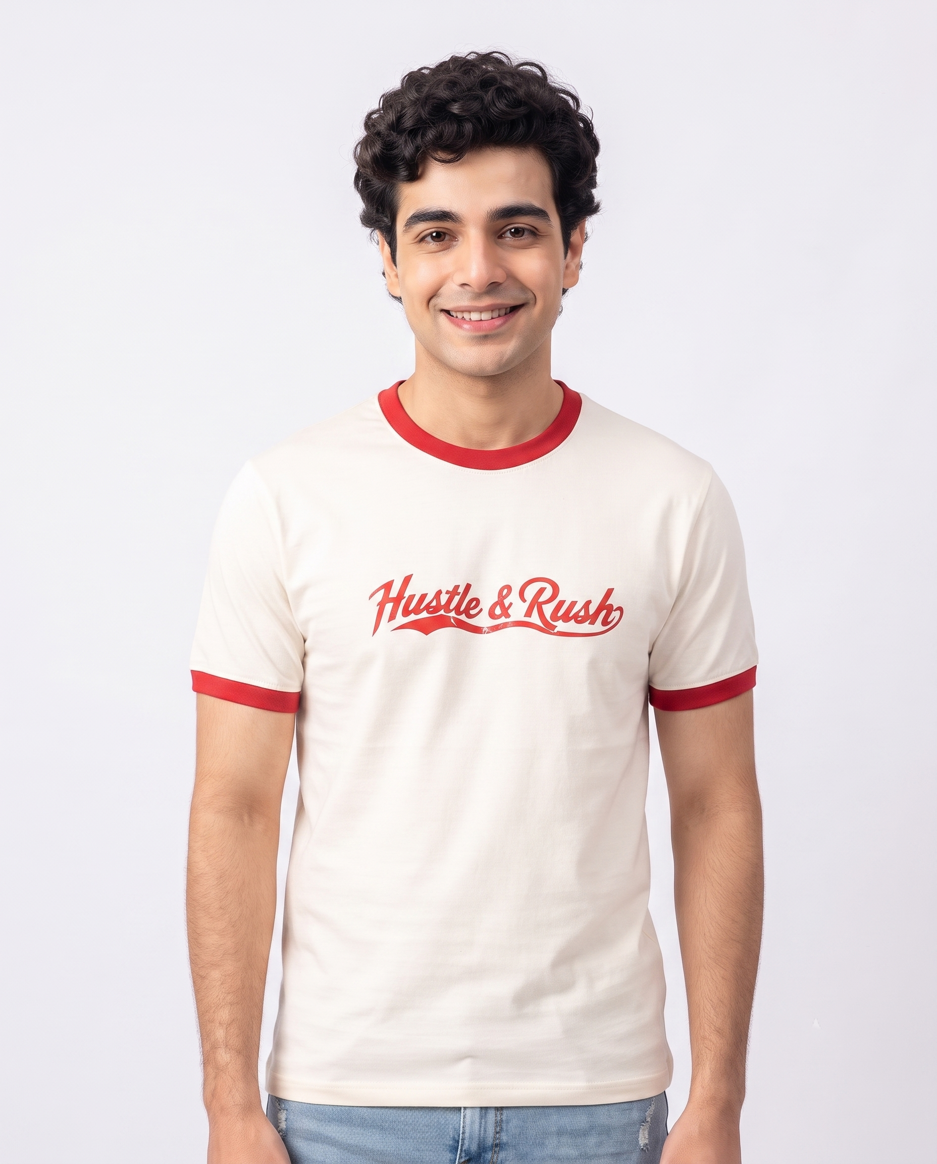 Men Printed Hustle & Rush Half Sleeves T-Shirt