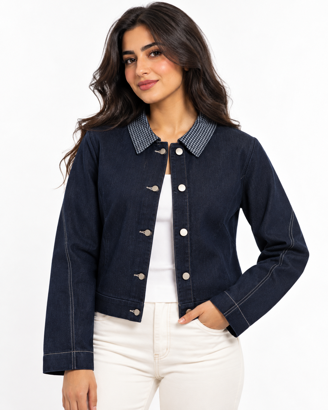 Women Plain Jeans Jacket W/Buttons