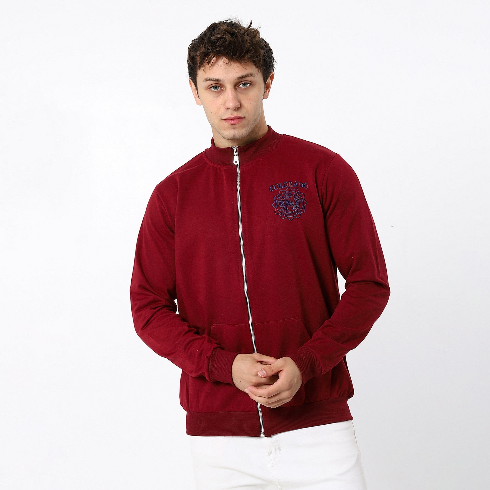 Wine Red Plain With Decorated Padge Sweatshirt